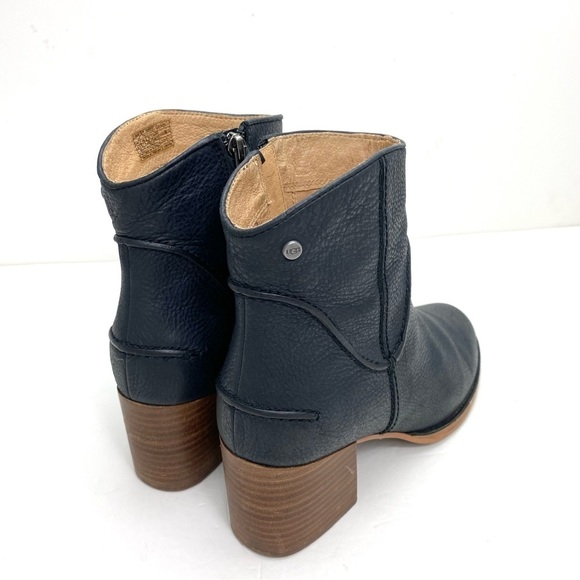 Ugg Annie S/N 1095061 Leather Block Heel Ankle Booties in Black Size 9.5 - Picture 7 of 10